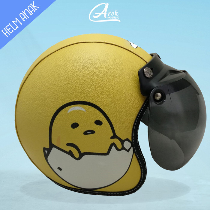 Helm Bogo Retro Anak Motif Kartun Anak Gudetama Kuning Full Kulit Sni