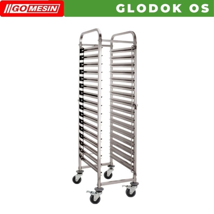 TROLLEY BAKERY STAINLESS 15 RAK UNTUK LOYANG 40X60 CM TROLI ROTI