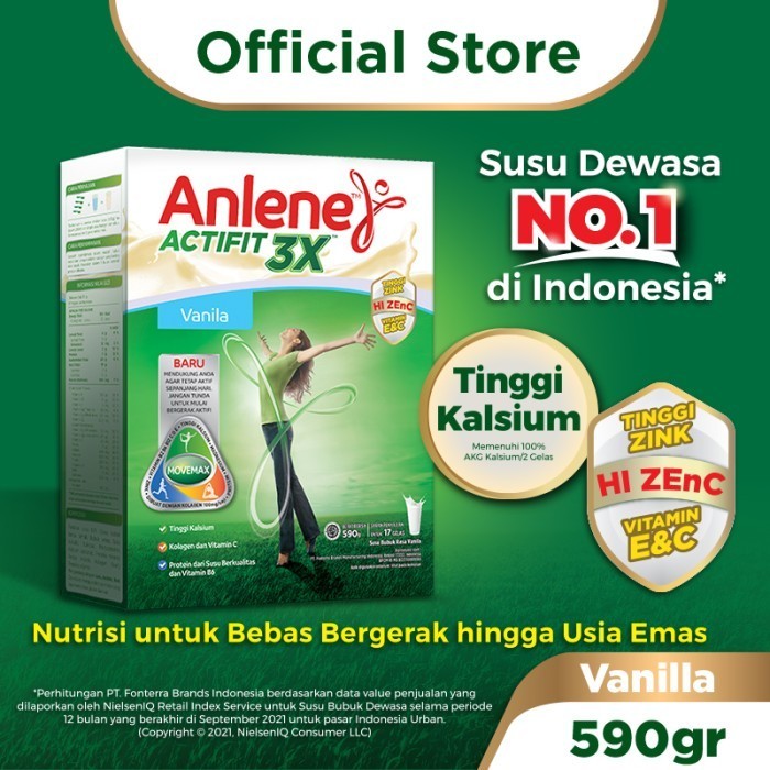 

Anlene Actifit 3X Susu Bubuk Dewasa Vanila 590G - Tulang & Sendi