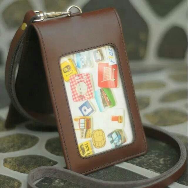 

BARANG TERLARIS Name Tag Id Card Holder Dobel Magnet Tali Kulit Asli Pegawai Karyawan