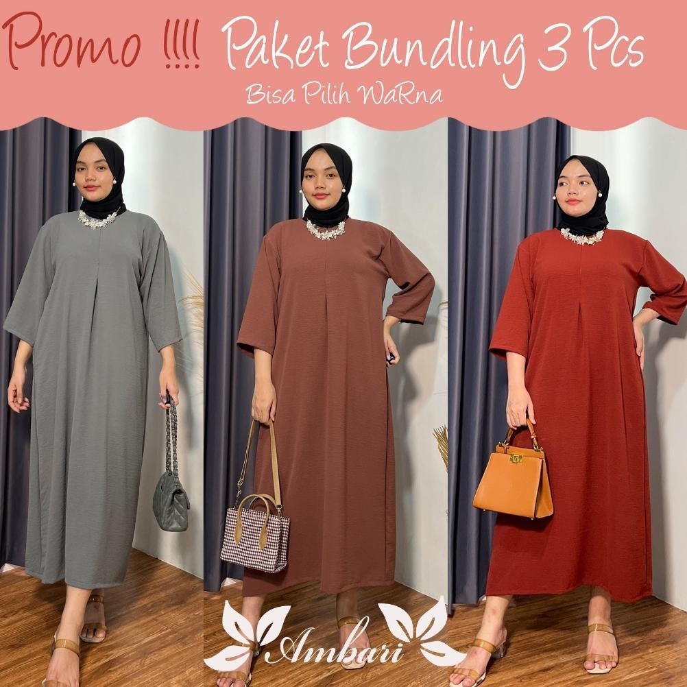 PAKET 3PCS GAMIS DASTER 3/4 CRINKEL POLOS WANITA SHOPEE