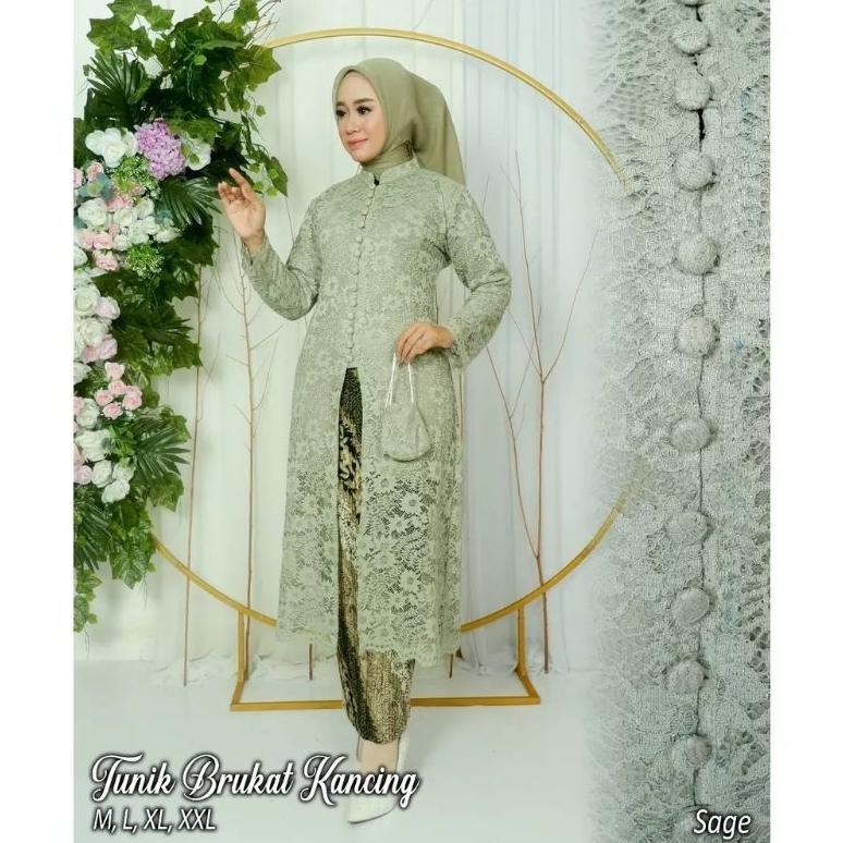 Setelan Kebaya Brokat Busui Kancing Depan ~ Set Rok Batik Pliseket ~ Kebaya Untuk Ibu Kondangan ~ Ba