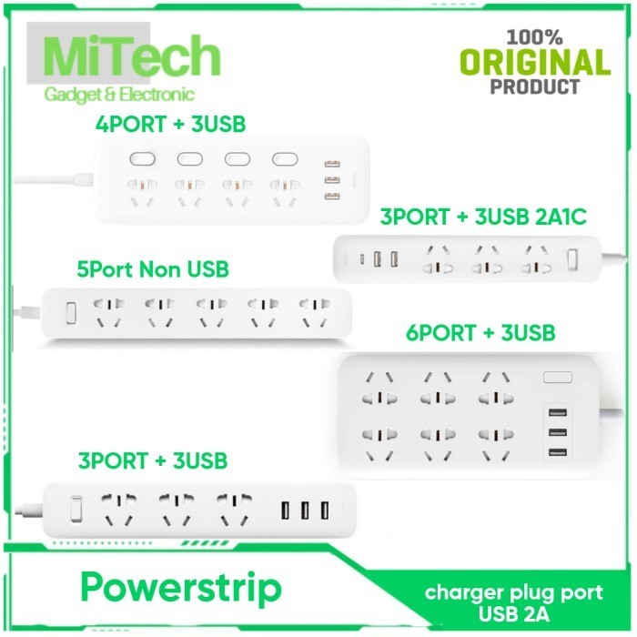 Terlaris Mi Power Strip Charging PowerStrip Extension With USB Port adaptor SALE