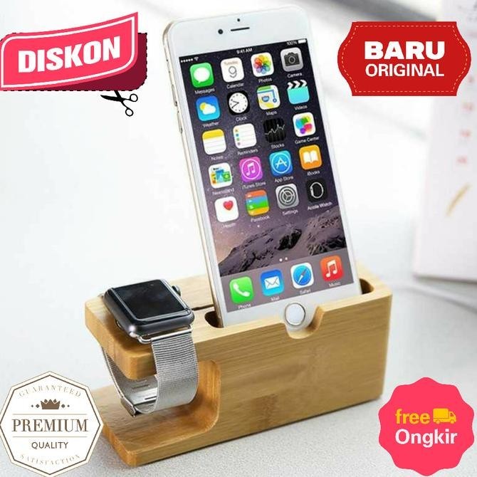 Original Bamboo Hp Smartphone Iphone Stand Holder Watch Dock Jam