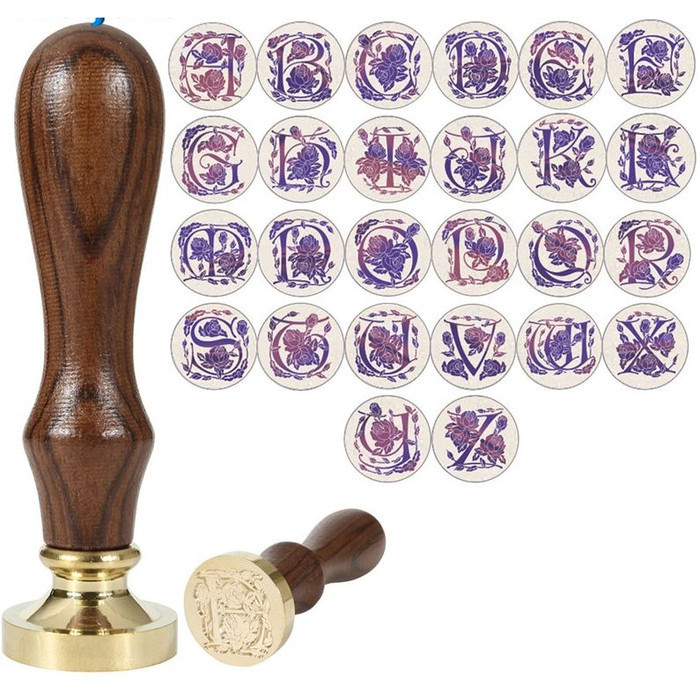 

Terlaris Wooden Handle Rose Flower Pattern Alphabet Wax Seal Stamp A - T SALE
