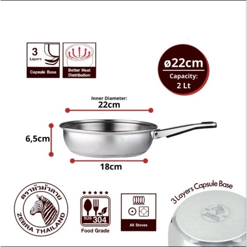 Zebra Frying Pan 22 Cm 175323 Vitalux Plus - Wajan Kuali Stainless