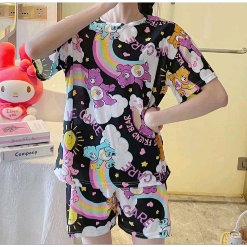 Baju Tidur Wanita Piyama Lengan Pendek 1 Set (Atas & Bawah)