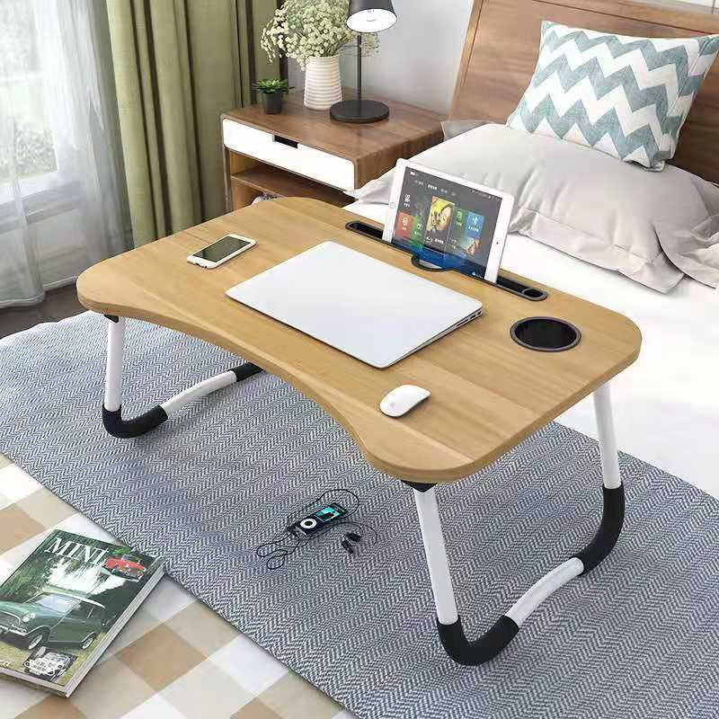 Meja Belajar Laptop Lipat Portable Desk with Bottle Hole - wood