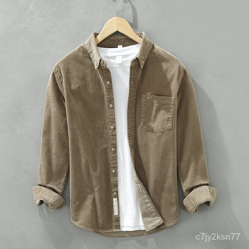 Long Sleeve Shirt Men's Hong Kong Style Japanese Loose Corduroy Coat Artistic Men's Shirt Fashion