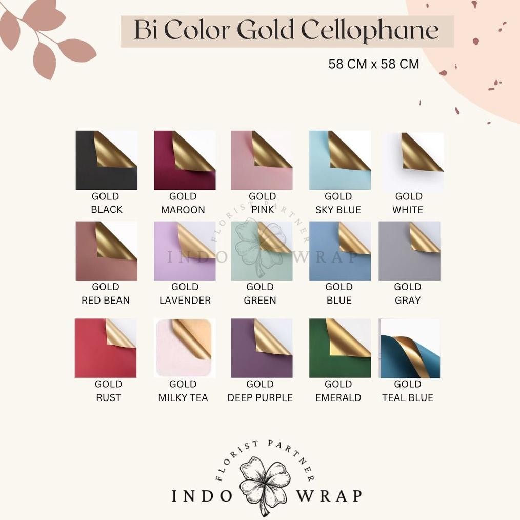 

Promo Terbatas" [20 LEMBAR] KERTAS FLOWER WRAPPING BI COLOR GOLD CELLOPHANE KERTAS BUKET BUNGA HAND BOUQUET ||