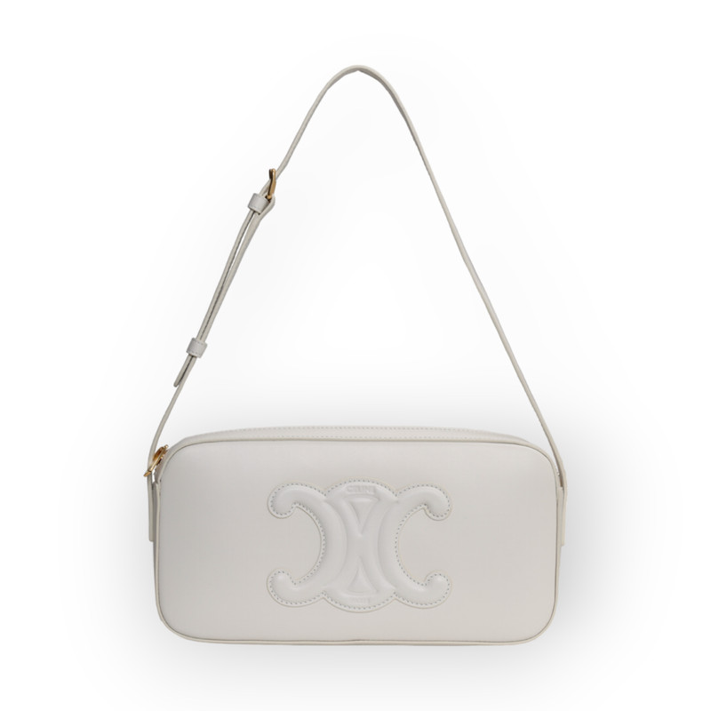 CELINE Cuir Triomphe Camera Shoulder Bag in White Smooth Calfskin