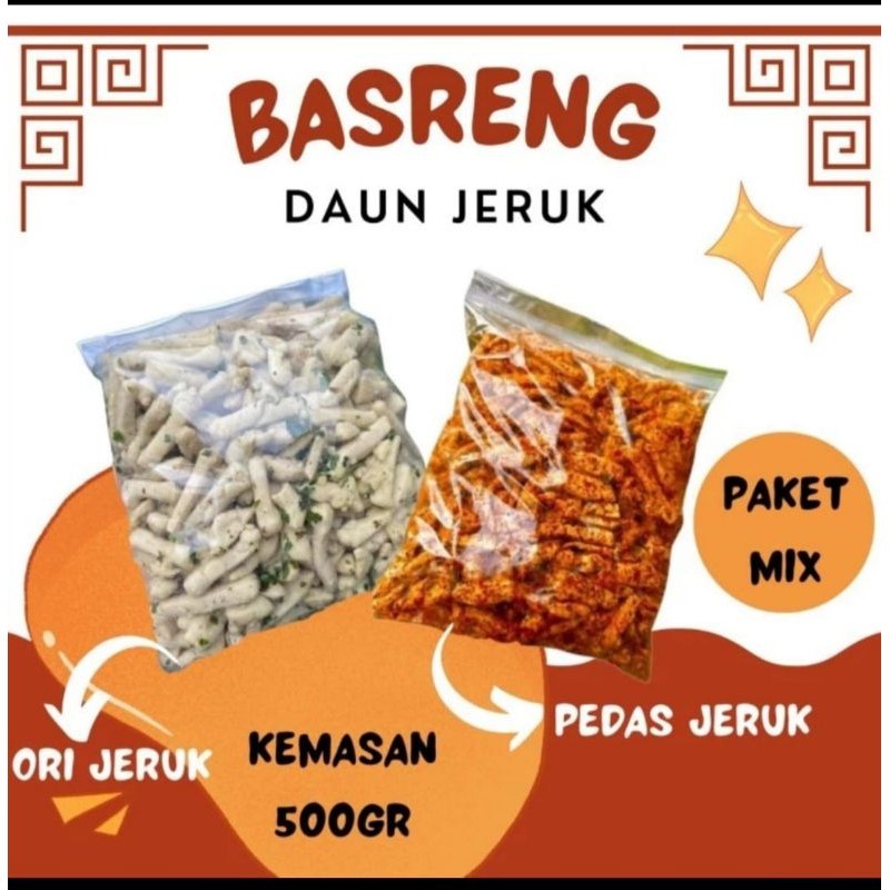 

Basreng Renyah Mix Pedas daun jeruk & Original Daun Jeruk TOTAL 1KG / BUMBU MELIMPAH MURAH