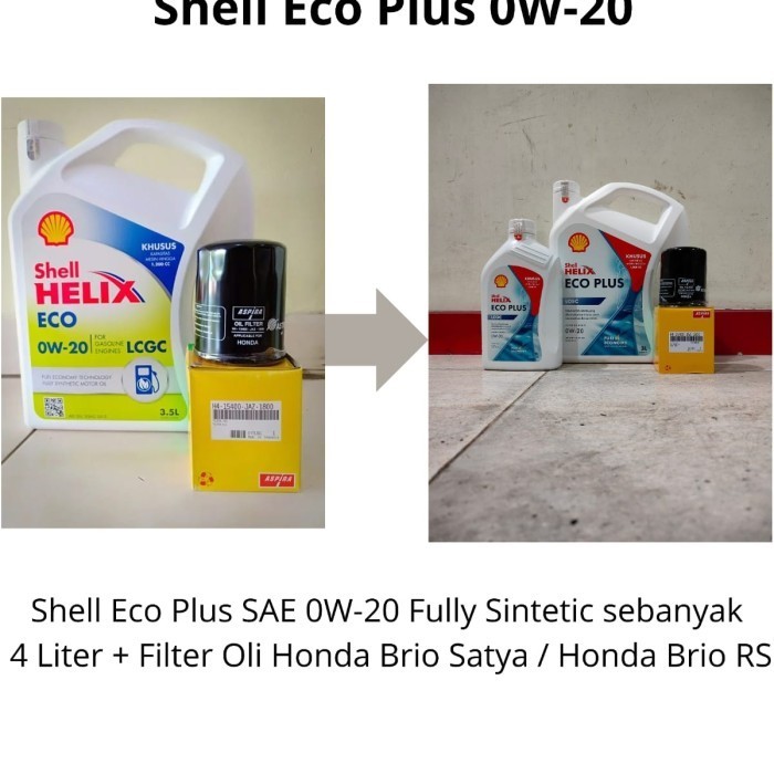PAKET OLI SHELL HELIX ECO 0W-20 + FILTER OLI HONDA BRIO SATYA
