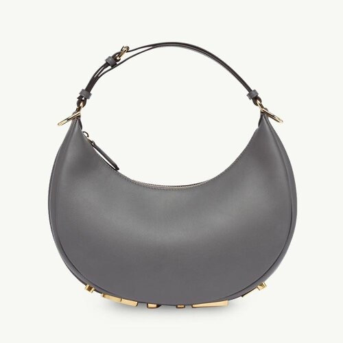 FENDI Small Fendigraphy Hobo Bag in Dark Grey Calf Leather