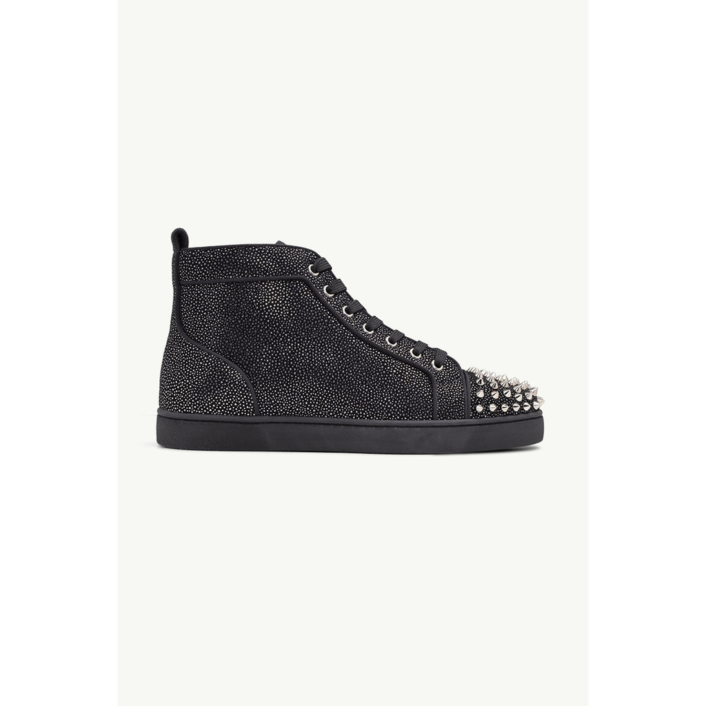 CHRISTIAN LOUBOUTIN Men Lou Spikes Orlato High Top Sneakers in Version Black Creative Leather