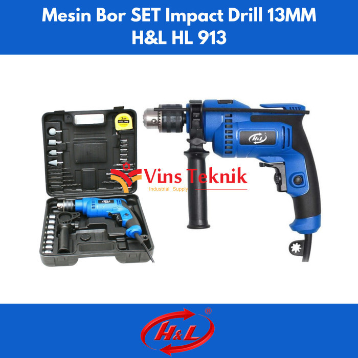 MESIN BOR TEMBOK SET 13MM IMPACT DRILL HL 913 H&L HL913 VARIABLE SPEED