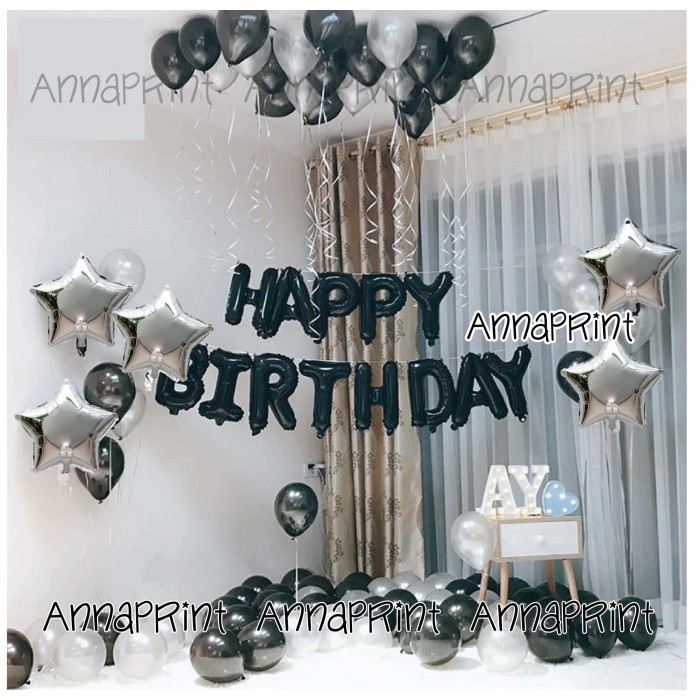 Paket Balon Set Dekorasi Ulang Tahun Dewasa Hitam Putih