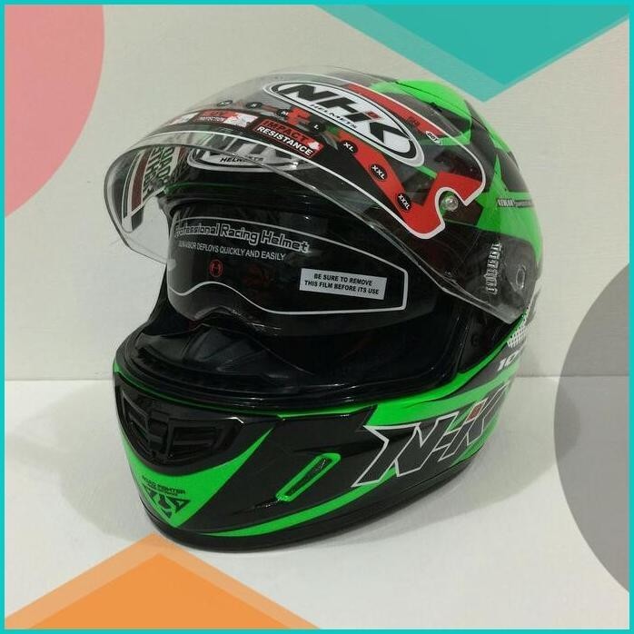 HELM NHK GP1000 GP 1000 MOTIF STAR GREEN FLUORECENT SILVER HIJAU FLO 1