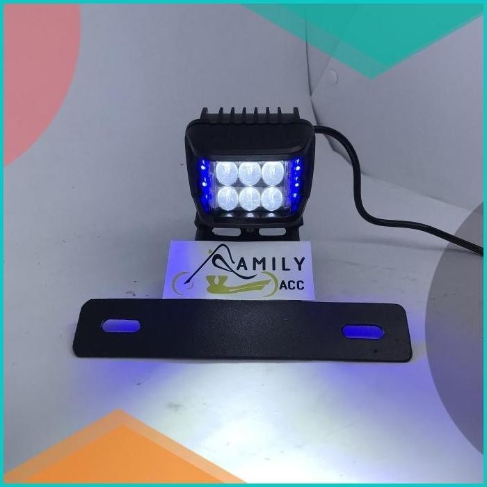 Breket Dudukan Plat Nopol Rx King + Lampu Tembak 6 LED Mini Strobo 19F