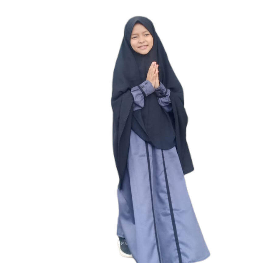 GAMIS ANAK BLACK STRIPE SET JILBAB By Qoulan Sadida