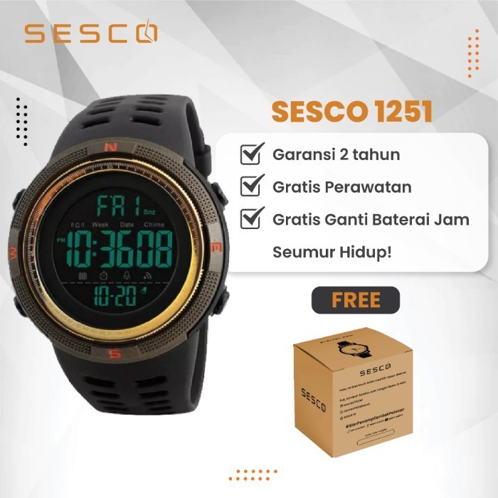 JAM TANGAN PRIA SESCO 1251BK ANTI AIR 50M