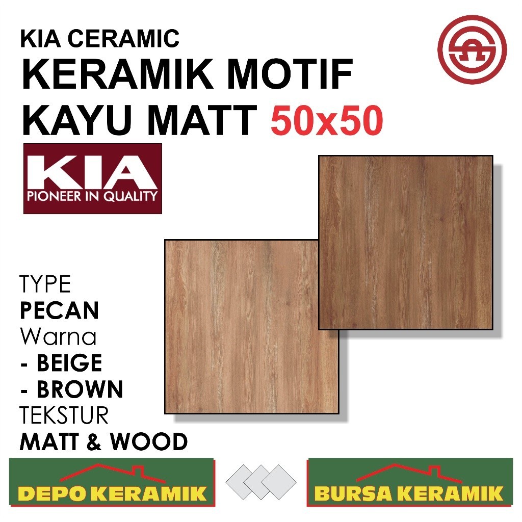 Keramik Motif Kayu 50x50 PECAN SERIES -KIA- Matt&Flat