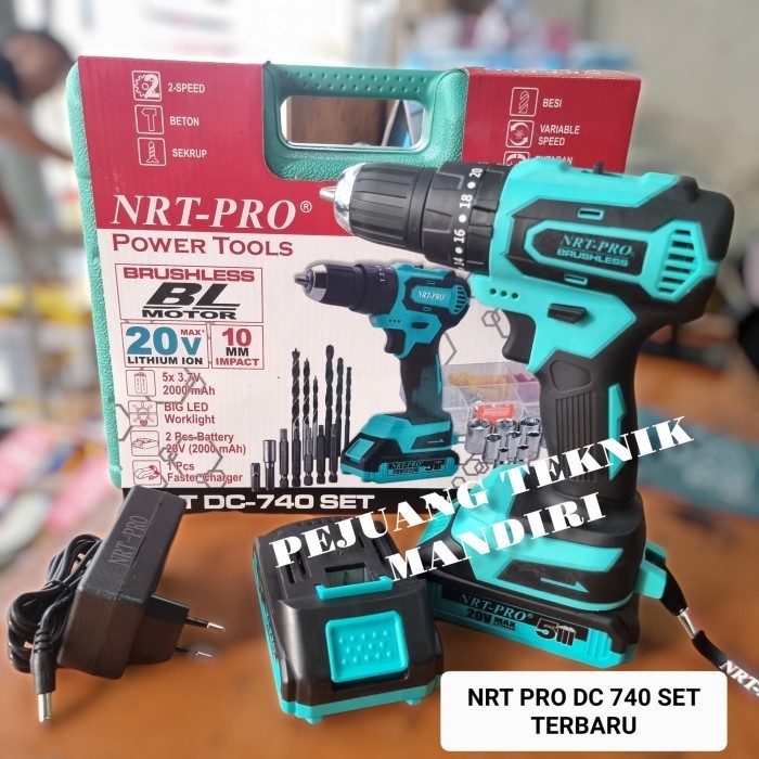Mesin Bor Cordless Brushless Nrt Pro Dc740 Set / Nrt Pro Dc-740 Set