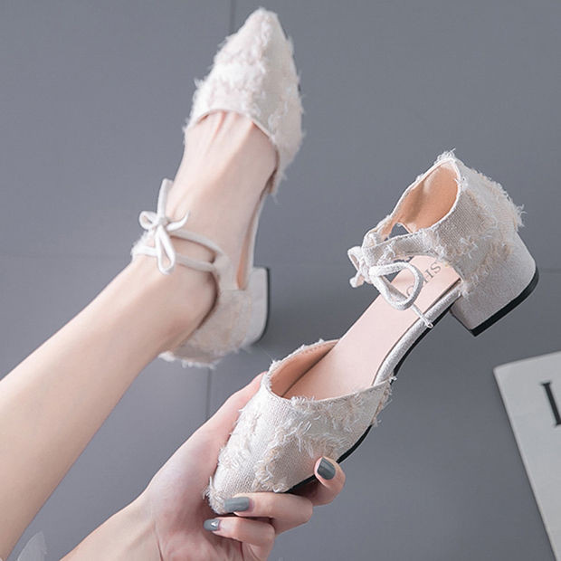 Sandal Wanita Hak Tinggi Bergaya Korea, Sepatu Hak Tebal Serbaguna, Sepatu Satu Lapis