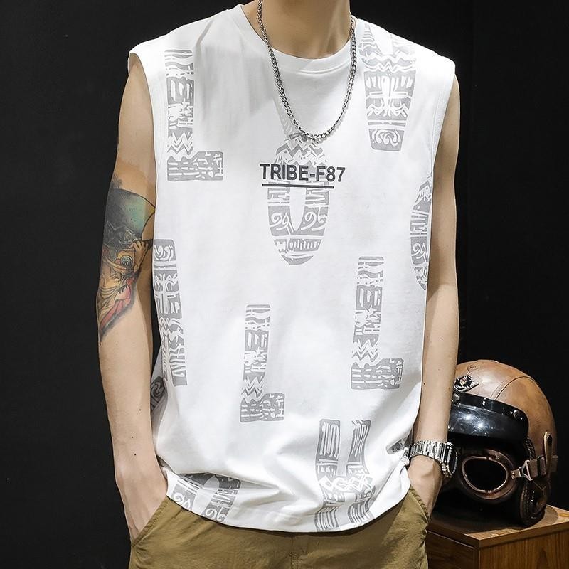 Rompi Tanpa Lengan untuk Pria, Rompi Bercetak Ukuran Besar untuk Olahraga Fitness Basket Musim Panas