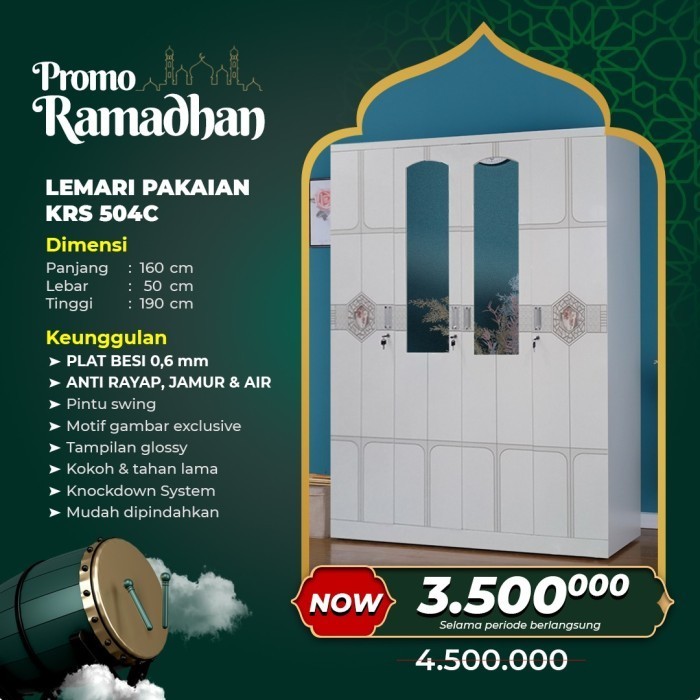Lemari Pakaian Besi 4 Pintu KRS 504C ~ PROMO