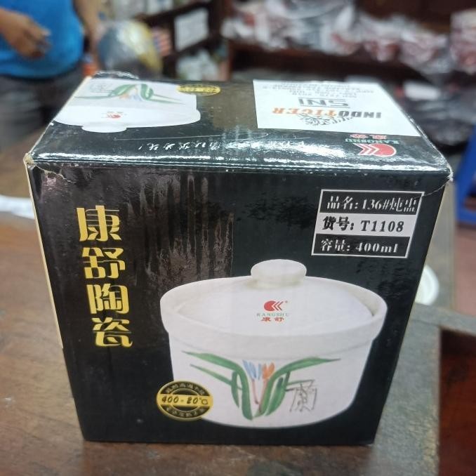 Panci Keramik Masak Obat Herbal 400 ML Sapo Tim Ayam Kecil Putih LN