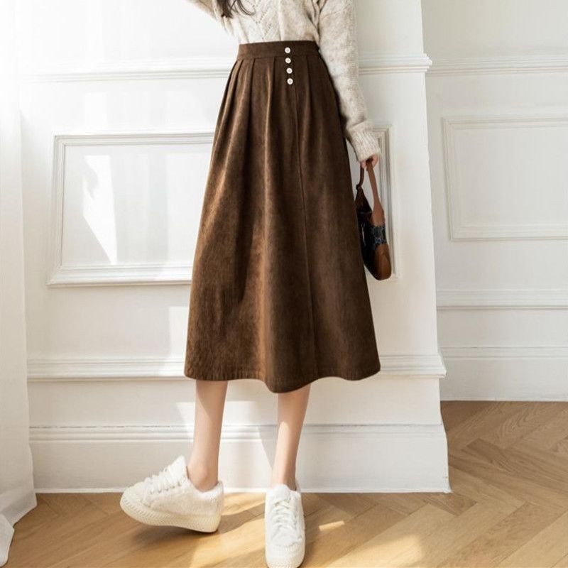 Rok Korduroi Pinggang Tinggi CoklatARok Garis/rok korduroi/rok beludru/rok korea
