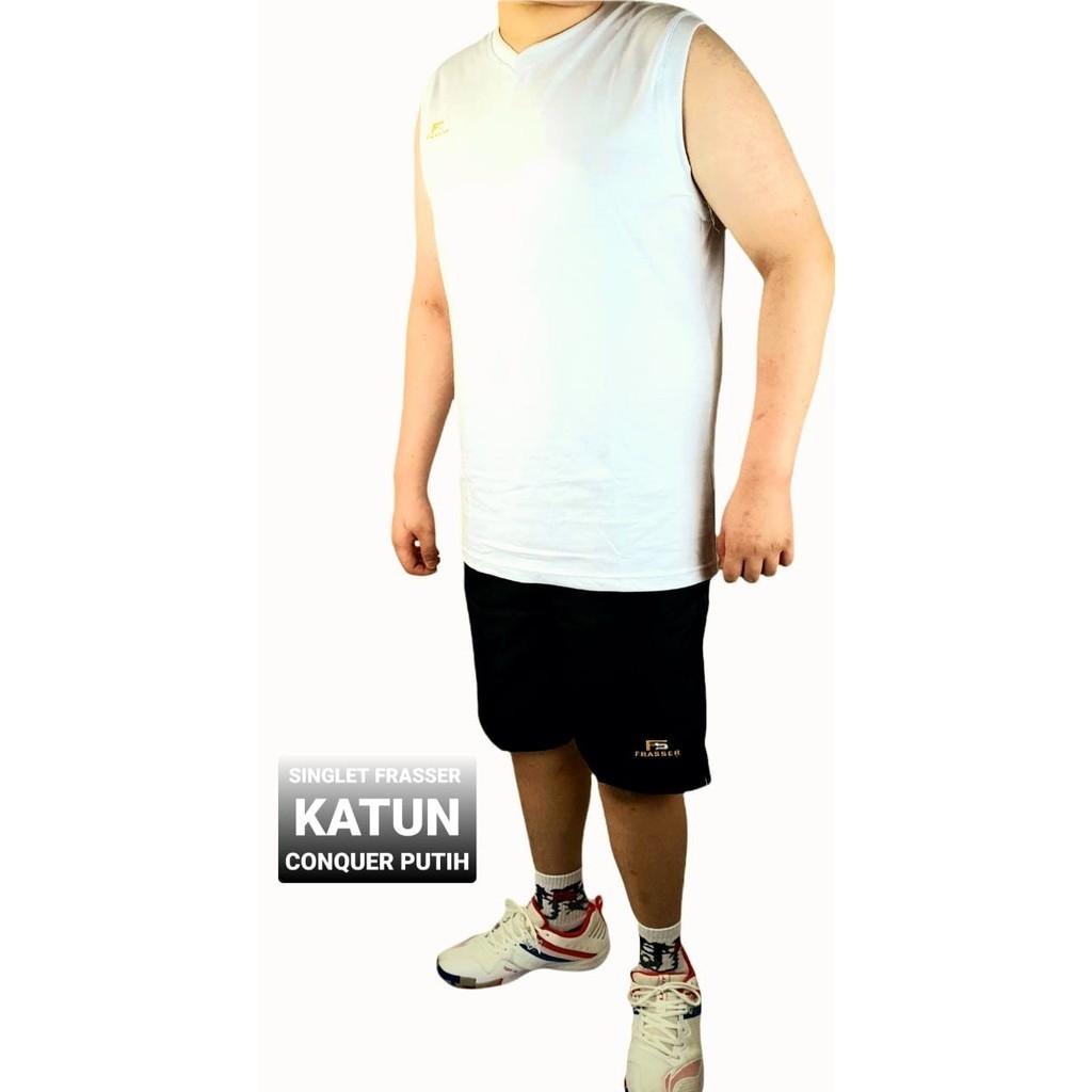 Kaos Singlet Kutungan Frasser Conquer Putih Katun