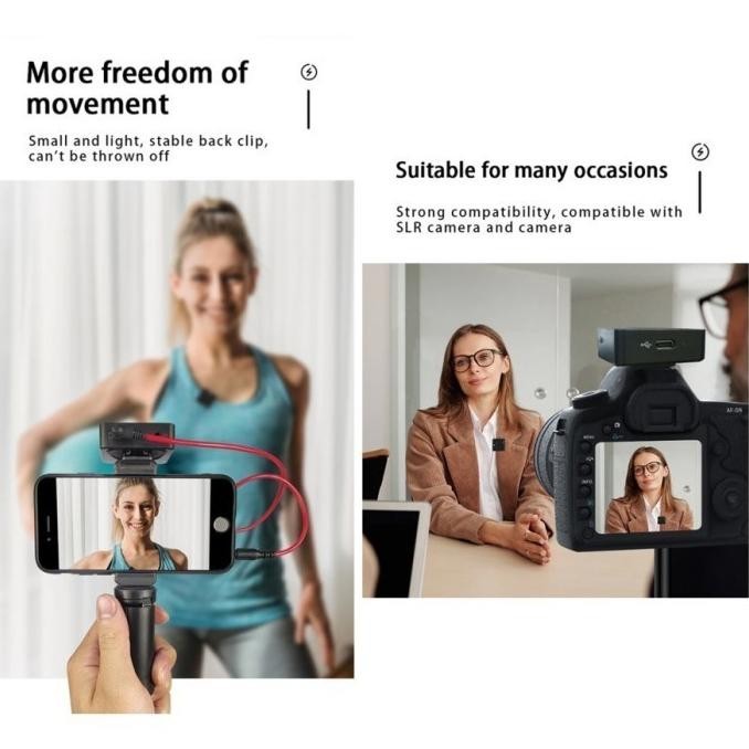 Sk750 Microphone Clip On Wireless Mic Camera Hp Dual Mikrofon