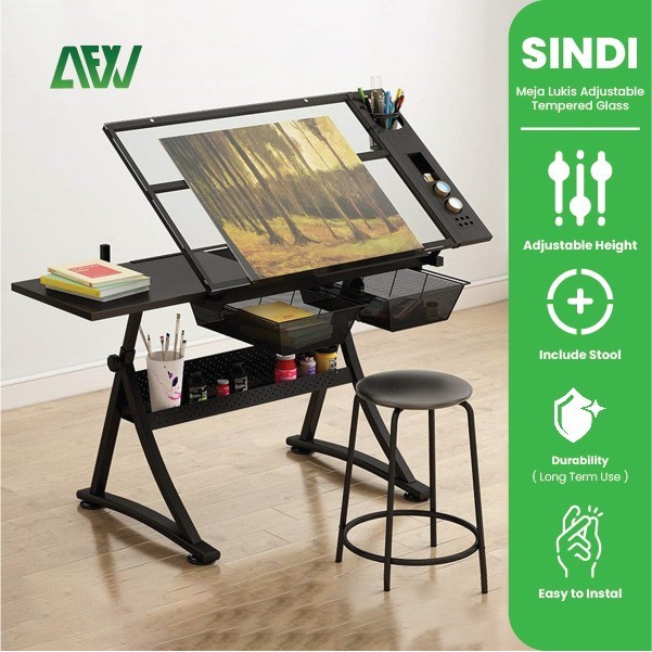 

Meja Lukis Adjustable Tilt Tempered Glass Sindi Afw