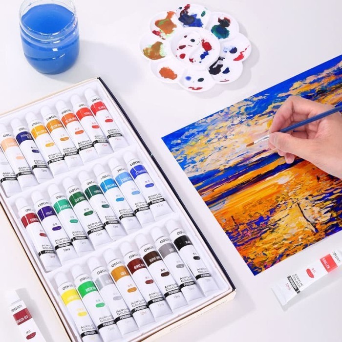 

Deli 24 Colors Acrylic Paint Paste Delicate And The Brush 73858