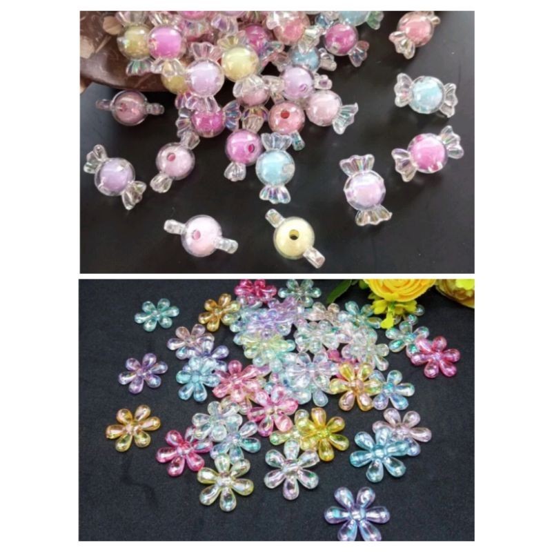 Manik Permen Manik Bunga Daisy Bening DIY Aksesoris Manik Candy Manik Warna Permen Manik Permen Pela