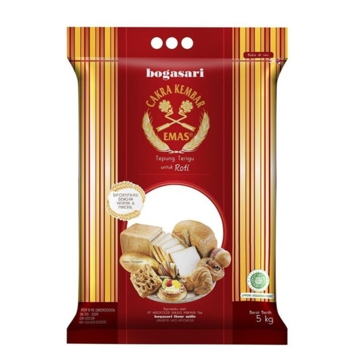 

Tepung Terigu Cakra Kembar Emas Bogasari (Roti) 5 Kg