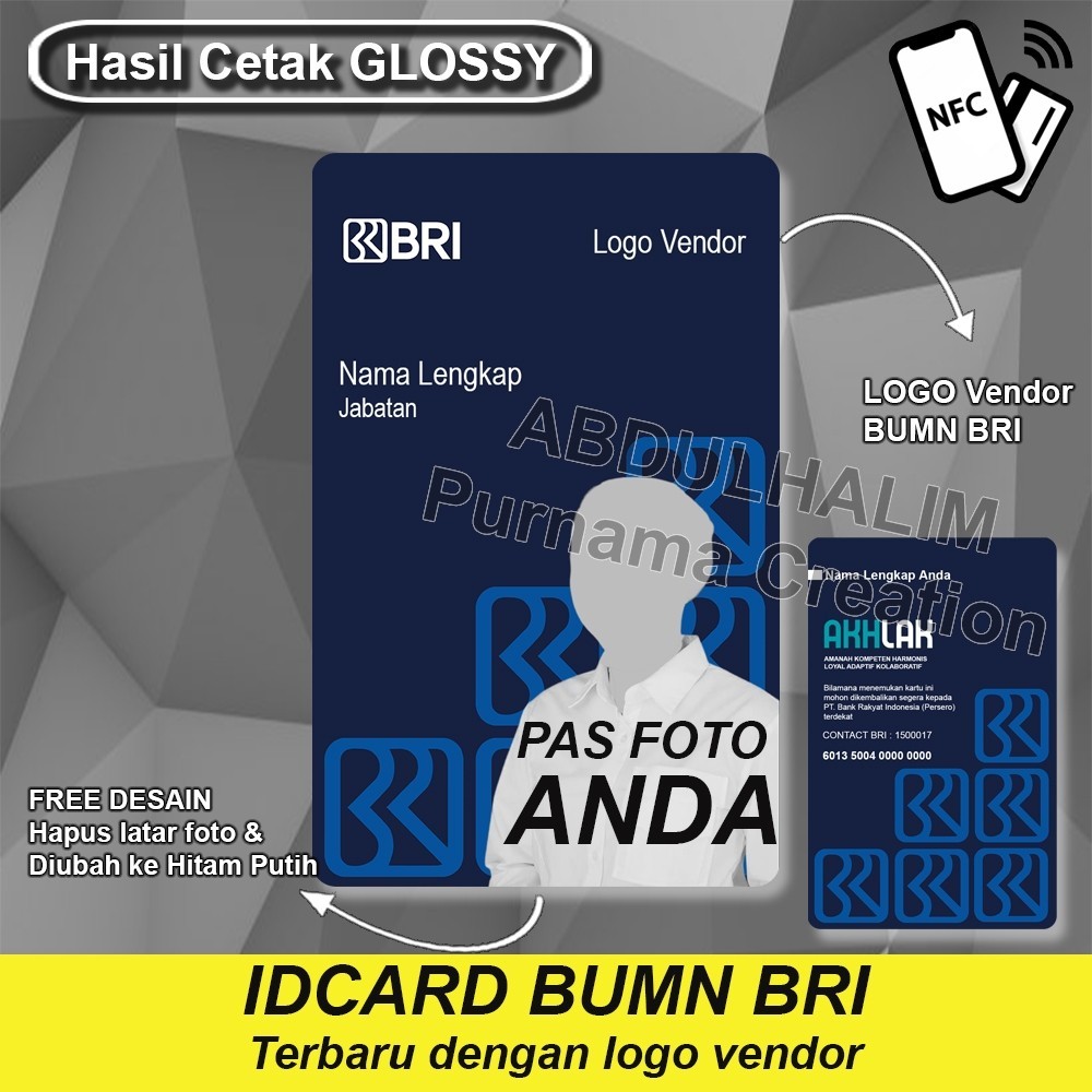 IDcard BUMN ID Card Name Tag BUMN BRI Terbaru GLOSSY