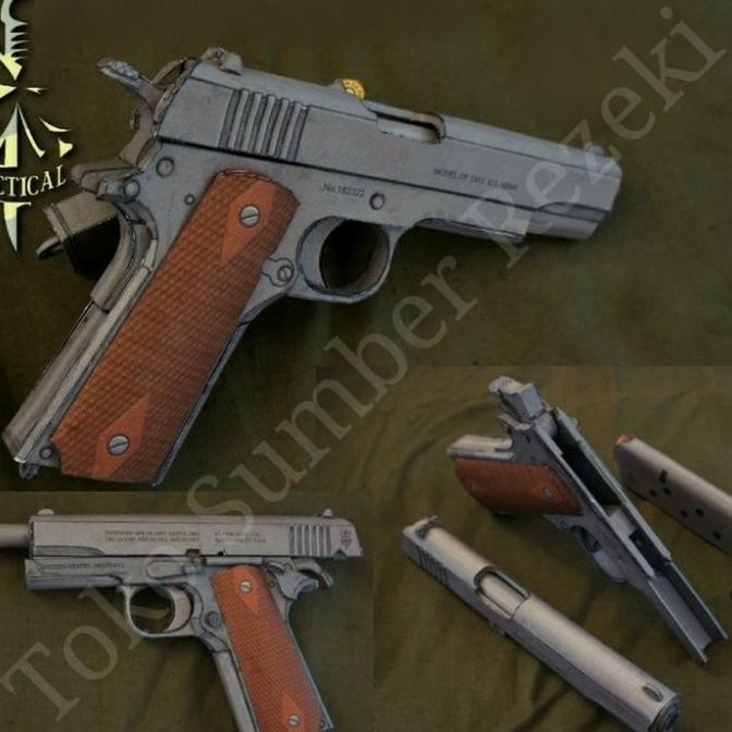 Figure Colt M1911 Papercraft Pistol Paper Craft Gejluk Airsof Mainan