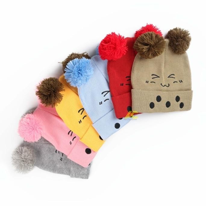 Kupluk Pom Pom Rajut Anak Bayi Bordir Boba / kupluk Baby Bordir Boba davidtiibrownmii