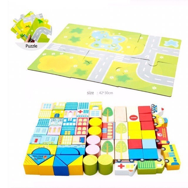 

Urban Transports Block 62 Pcs - Mainan Kayu Anak - Mainan Edukasi