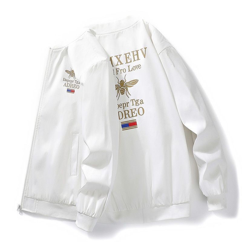 Jaket Seragam Bisbol Gaya Korea, Jaket Bercetak Tipis Kasual Longgar