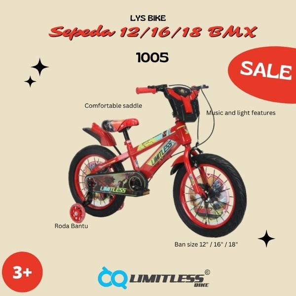 Sepeda Anak Bmx 1005 Limitless / Sepeda Roda 2 ( Dua ) Anak + Roda Bantu / Sepeda Mini Musik Dan