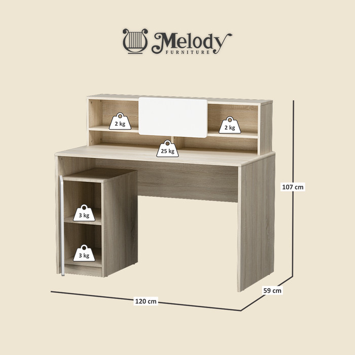 Melody-Furniture Meja Kerja Serenade - Sonoma Oak Lht