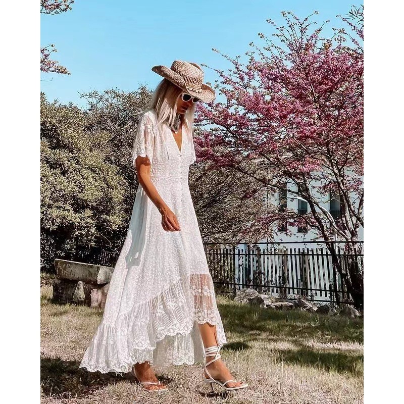 Natalie White Dress Pantai Wanita Bohemian Dress Woman Beachwear Bali Termurah