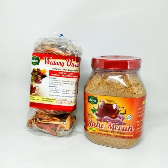 

Paket Wedang Uwuh Komplit Isi 5 Pcs Plus Jahe Maerah Abbas 330Gr