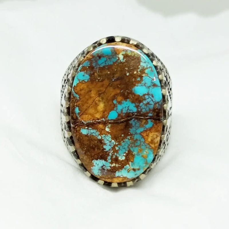 Cincin Batu Pirus Persia Biru Urat Emas