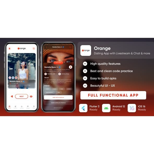 [MOBILE] Aplikasi kencan oranye dengan Streaming langsung, obrolan, hadiah, payout: Flutter-Laravel:
