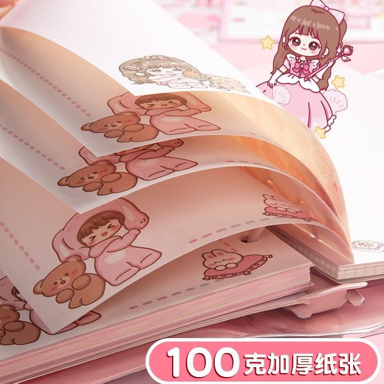 

Buku binder A6 aesthetic Buku tulis karakter lucu Spiral notebook loose-leaf cute korea Buku catatan diary DIY Daily planner scrapbook jurnal motif kartun imut New
